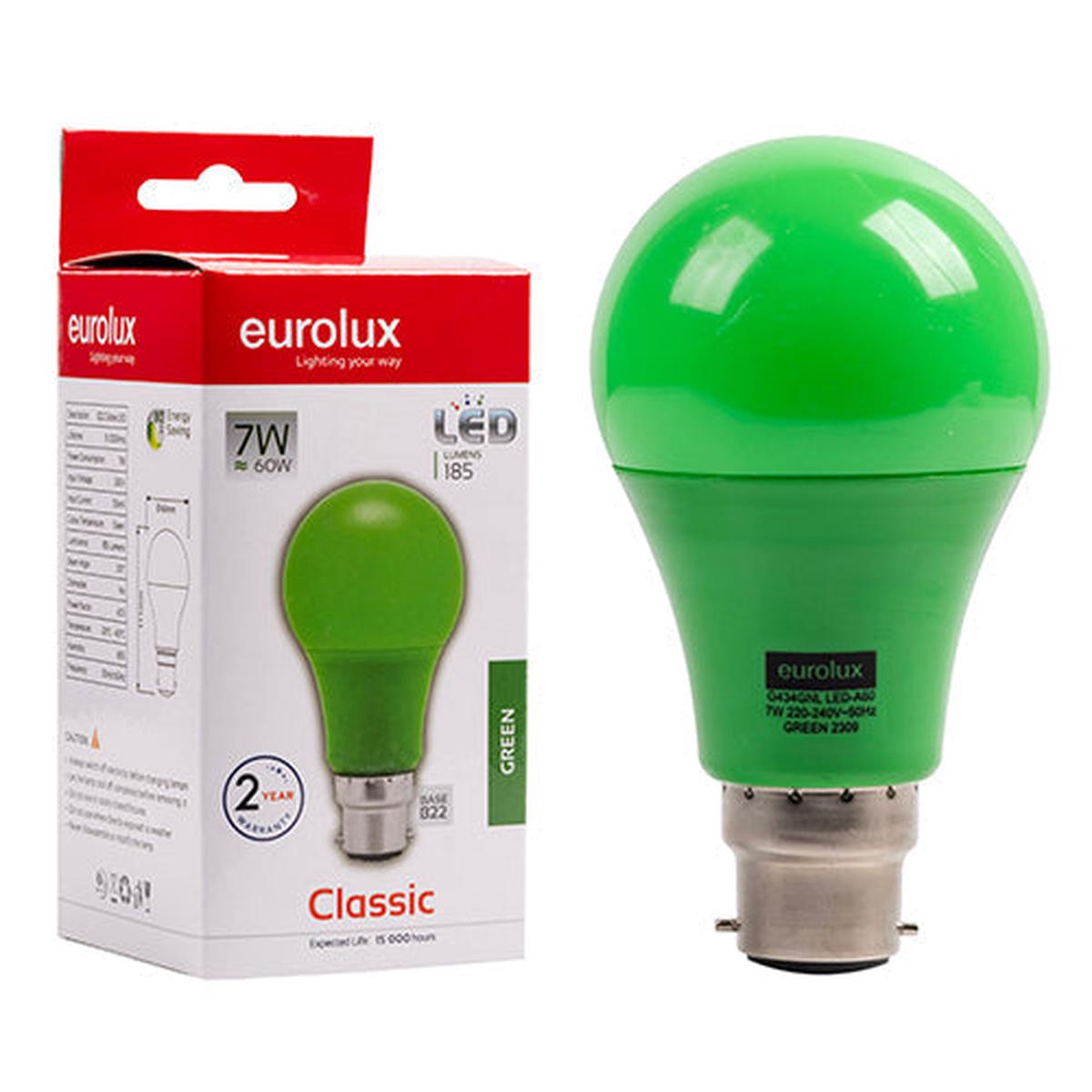 Eurolux LED Globe A60 Coloured Classic 6w B22 Green N