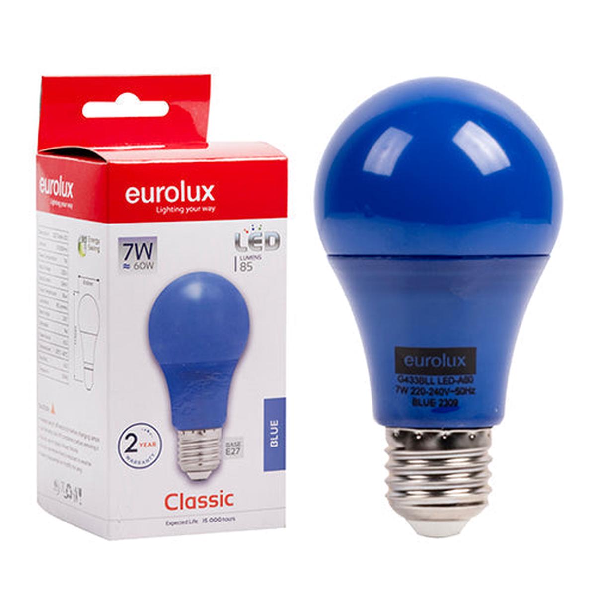 Eurolux LED Globe A60 Coloured Classic 6w E27 Blue N