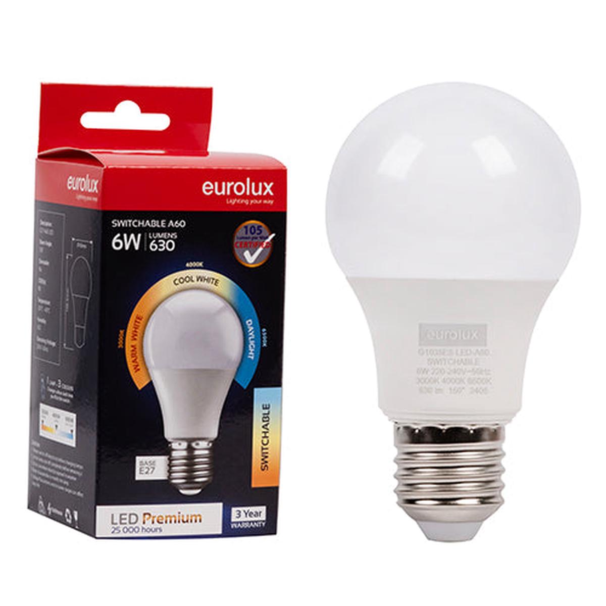 Eurolux LED Globe A60 Premium Switchable 6w E27 N