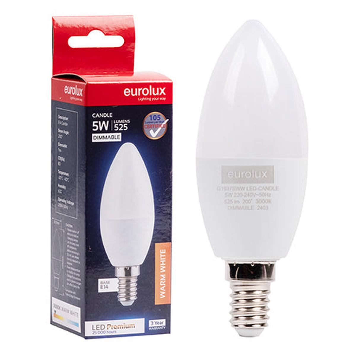 Eurolux LED Globe Candle Premium 5W E14 3000K Dimmable N