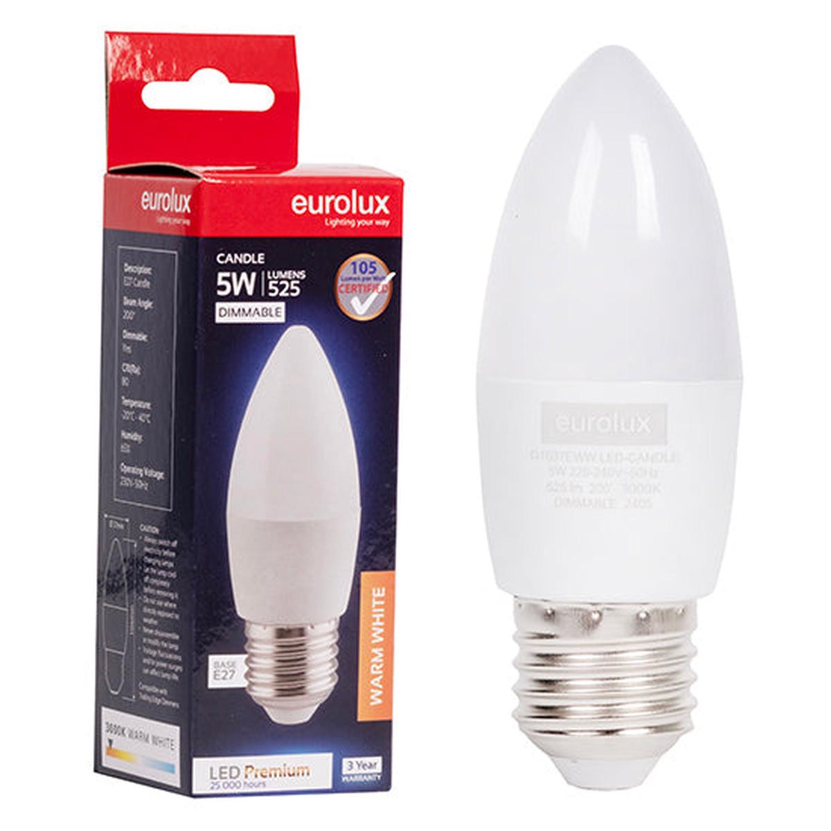 Eurolux LED Globe Candle Premium 5W E27 3000K Dimmable N