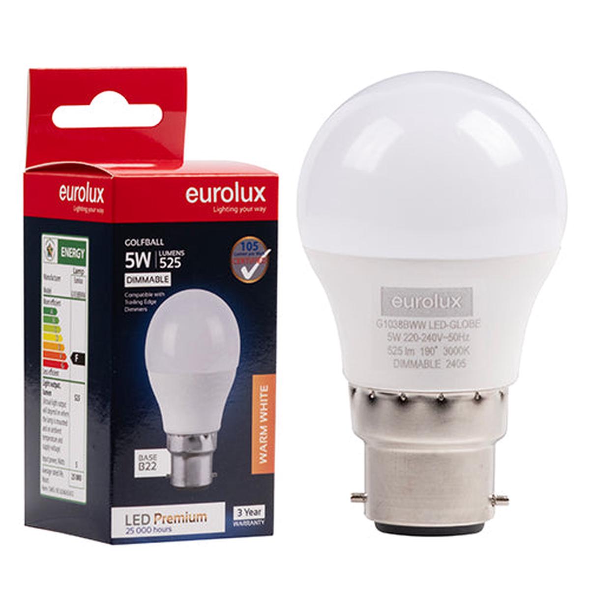 Eurolux LED Globe Golfball Premium 5W B22 3000K Dimmable N