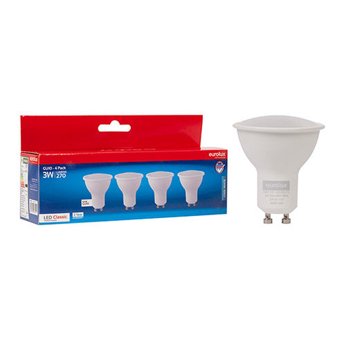 Eurolux LED GU10 Classic Frosted Lens 3w 4000K 4 Pack N