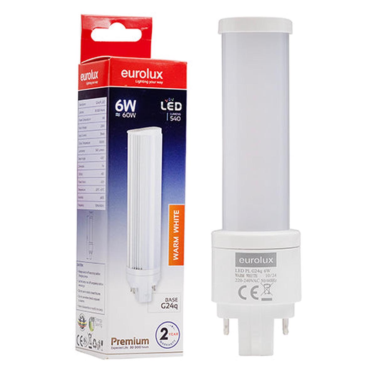 Eurolux LED PL 4Pin G24q 6w Warm White additional info under fitting specs
