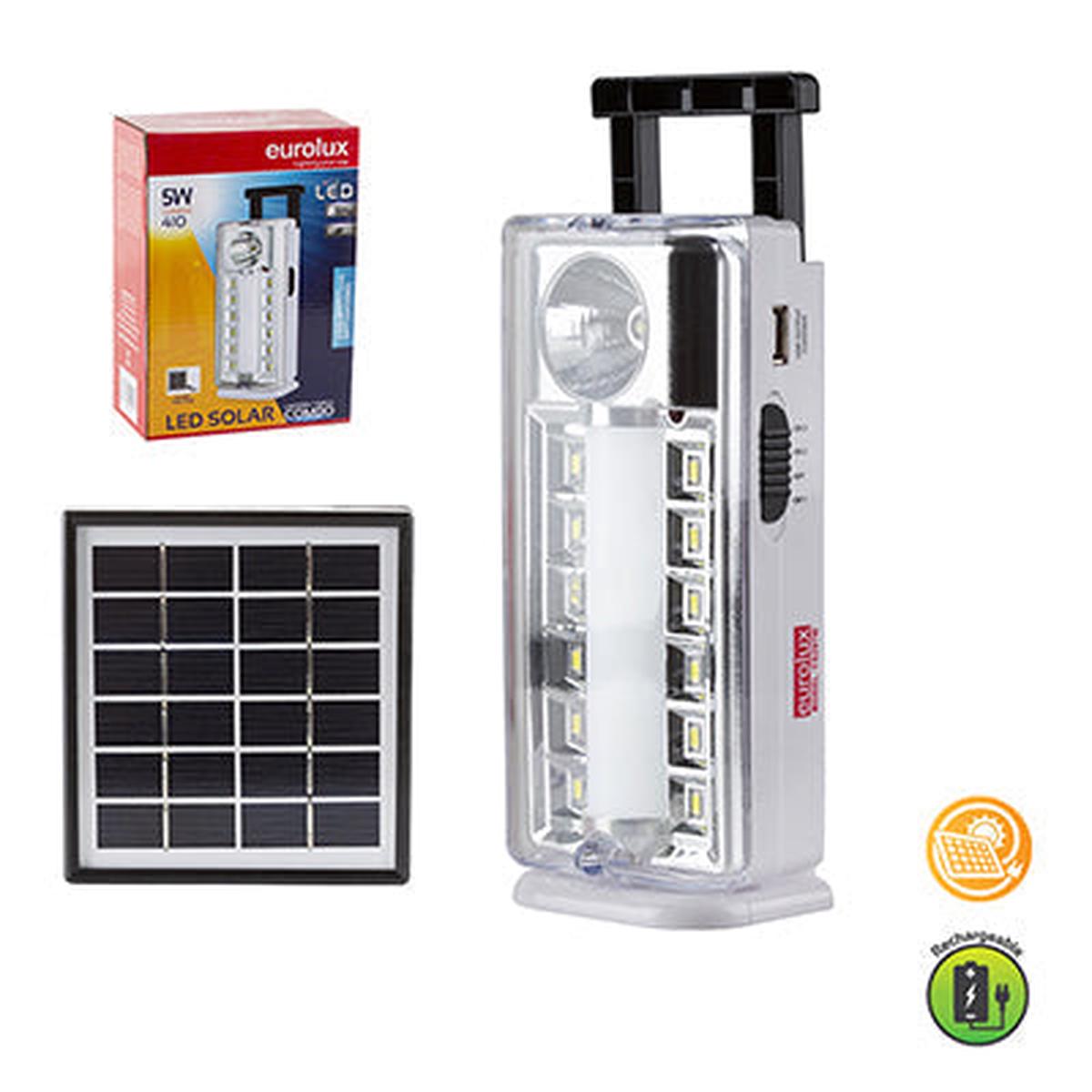 Eurolux Rechargeable LED Emergency Light 5W White & Solar Panel