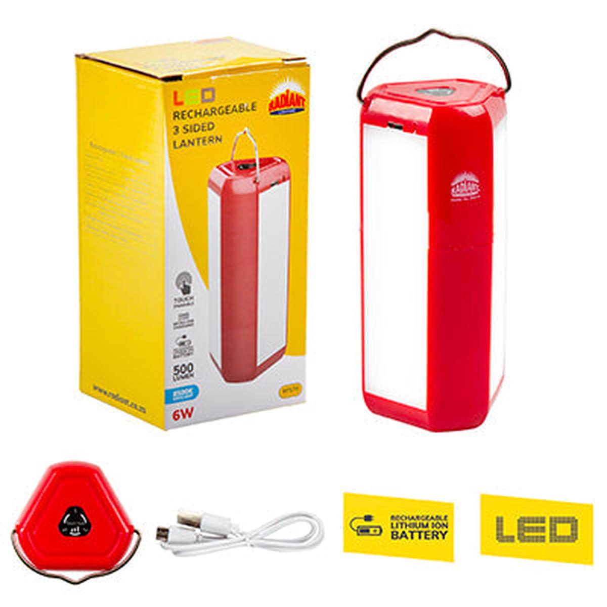 Radiant Rechargeable 3 Sided Lantern Red LED 6w 6500K