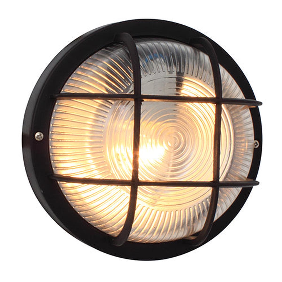 Eurolux Bulkhead Round Plastic Grid 185mm 1X60W Black