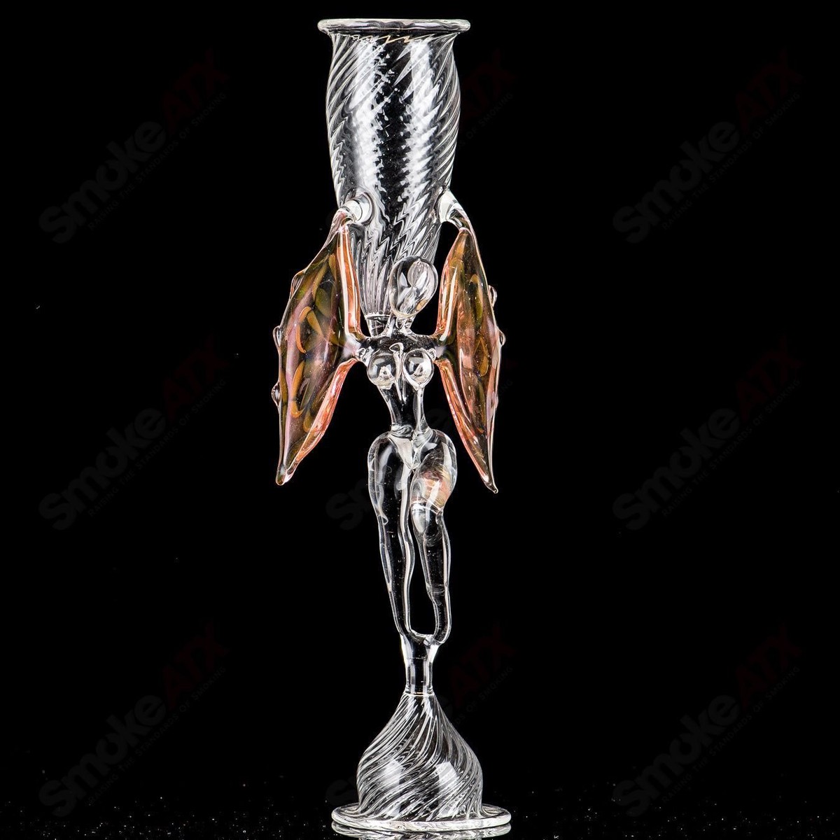 Fumed Scalloped Angel-Figurine Champagne Flute by Indo Glass