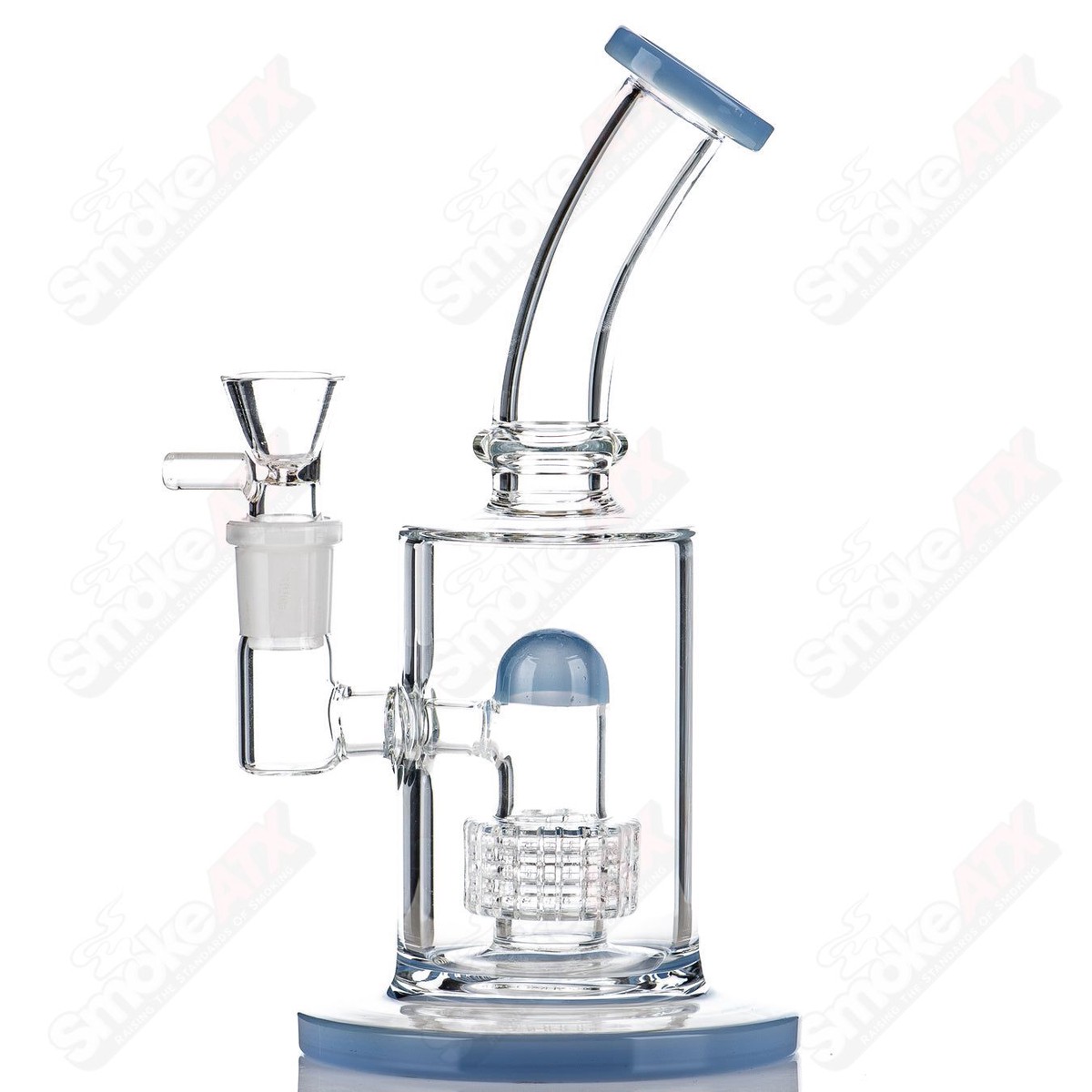 9" Milk Blue Stereo Perc Bubbler Diamond Glass