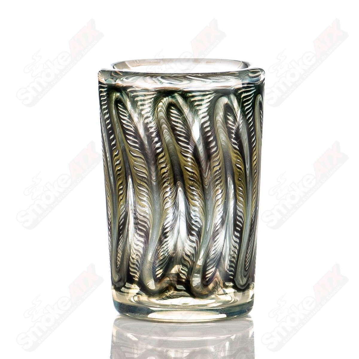 Black/Green Wrap N Rake Shot Glass by Ed Wolfe Glass