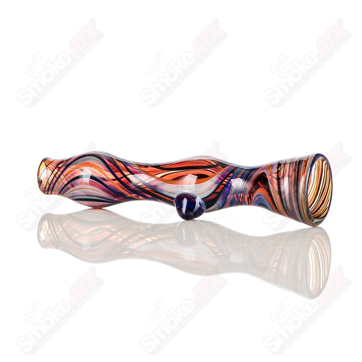 Multi Color Line-Worked Chillum w Purple Dot Indo Glass