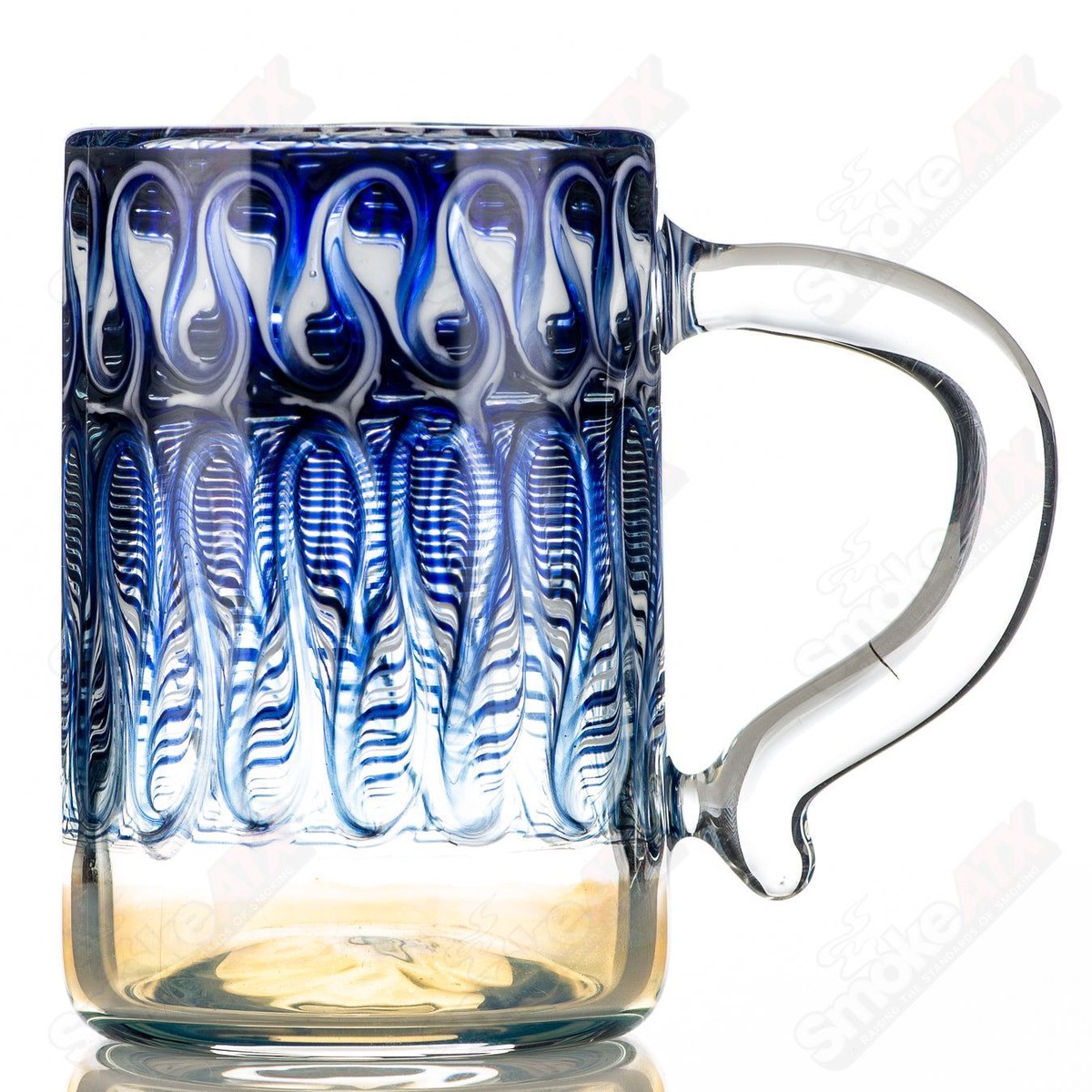 White/Blue Wrap N Rake Mug by Ed Wolfe Glass