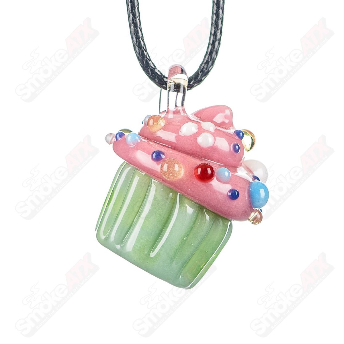 Cupcake Pendant (Mint Wrapper w Pink Frosting & Multicolor Sprinkles) Renee Patula
