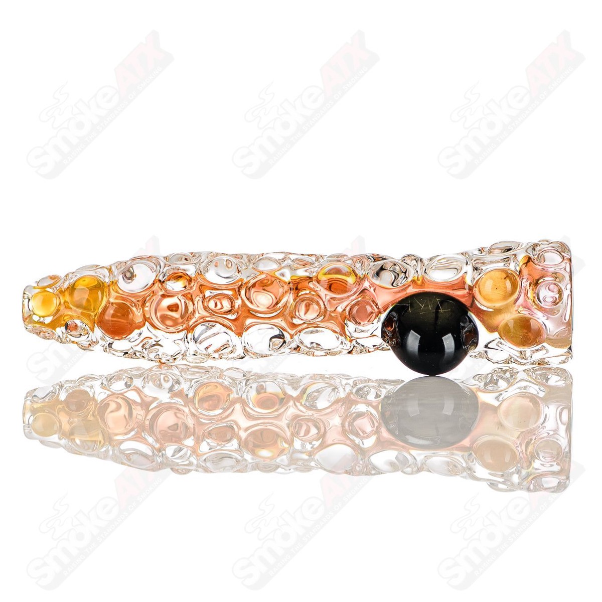 Fumed Hobnail Chillum w/ Black Dot Signed - JMK Glass