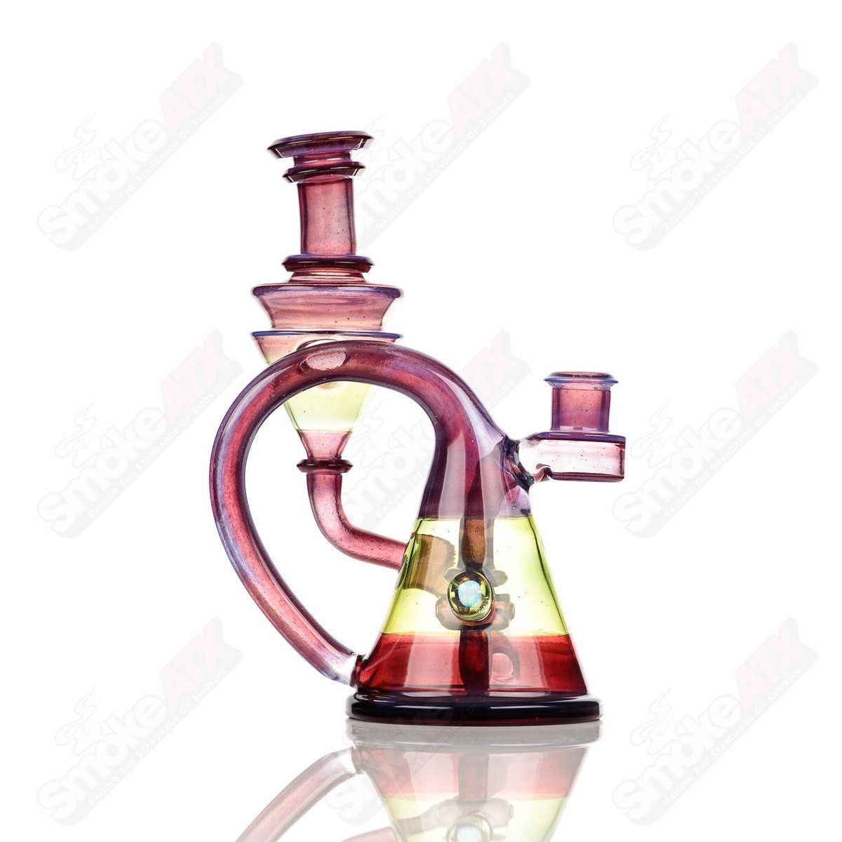 14mm V2 Quickdraw Blue Satin over Phoenix dipped in Glopal paired with Green Energy Recycler Cerio Glass