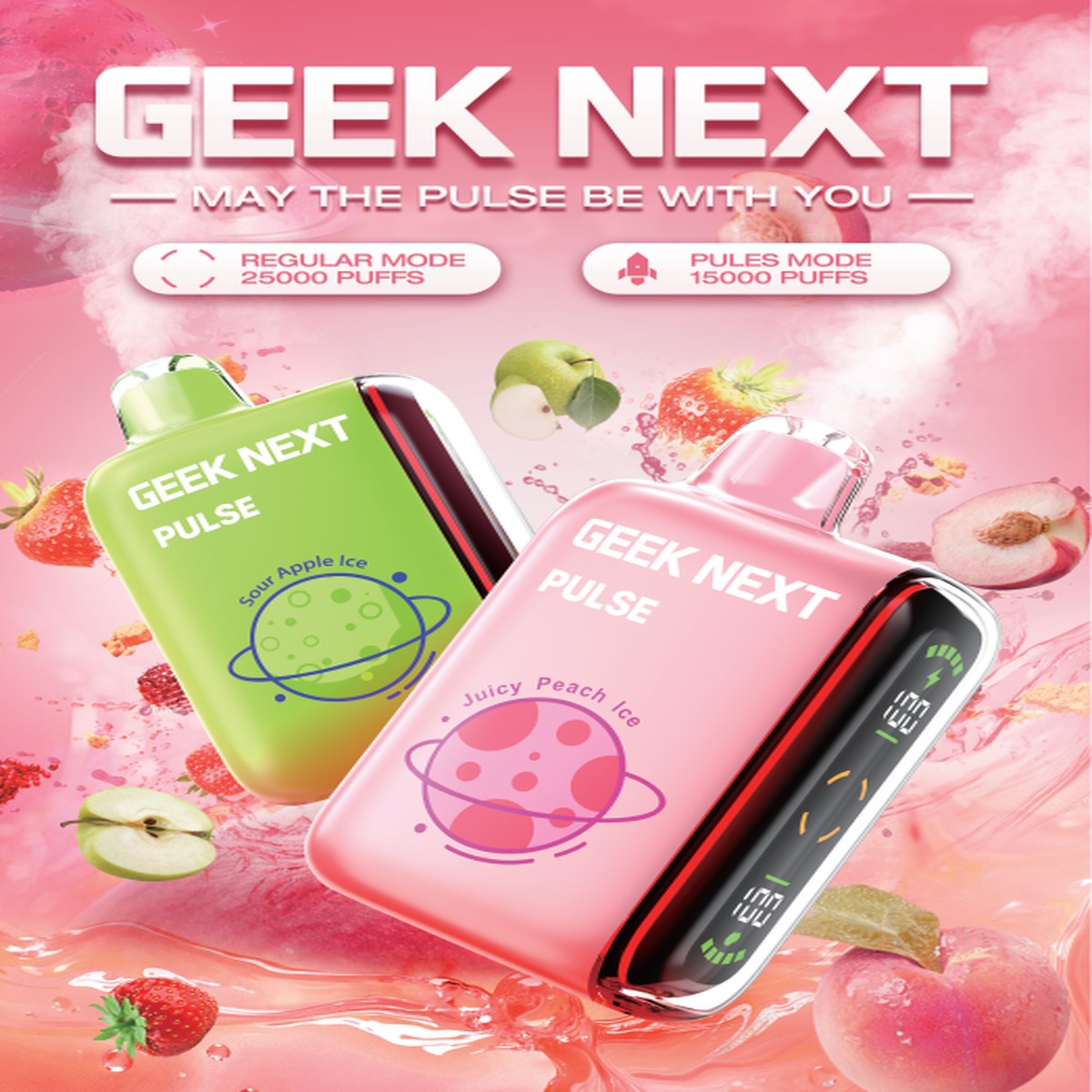 GEEK NEXT Pulse 25000 Puffs 25K DISPOSABLE 5 PER PACK, |25000 Puff Disposable Vape 5% Nic,E-JUICE CAPACITY. 18.0 ml ; PUFF COUNT. ~ 25000 / ~ 15000 Pulse ; BATTERY SIZE. 820 mAh.