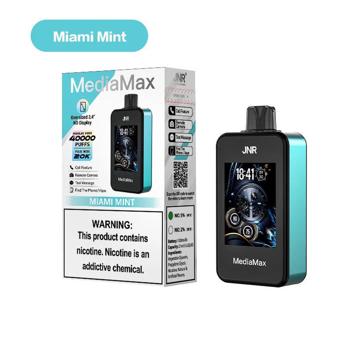 New Arrival JNR Media Max 40000 Puffs 5% Nicotine Disposable Vape 21ml 1000mAh 16 Flavors