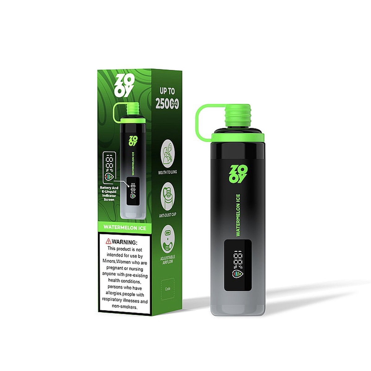 ZOOY SHISHA 25K Puffs Airflow Ajustable Disposable Vape(0% to 5% Nicotine) with Animated Screen 650mAh battery 10 Flavors
