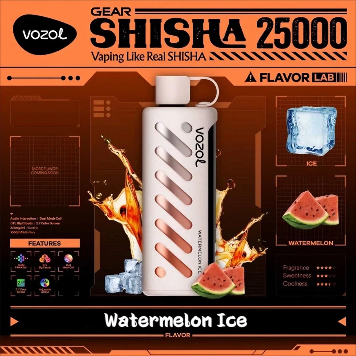 Vozol Gear Shisha 25k Wholesale Vape Bulk Price-1000mAh Battery, 25ml E-liquid, Multiple Nicotine 16 Flavors
