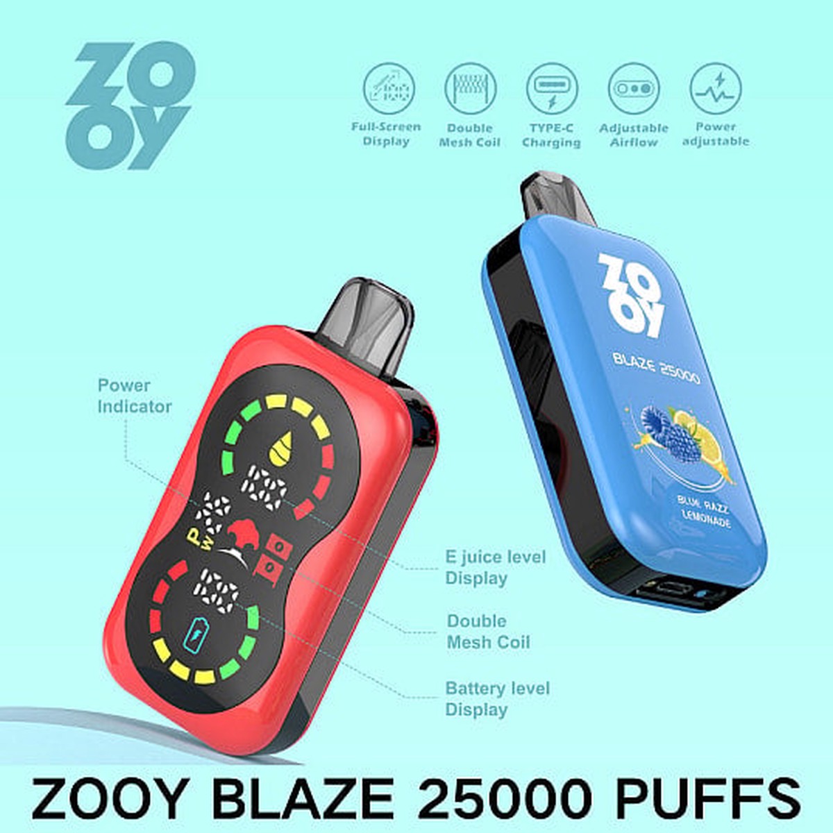 ZOOY BlAZE 25000 25K Puffs Airflow&Power Ajustable Disposable Vape