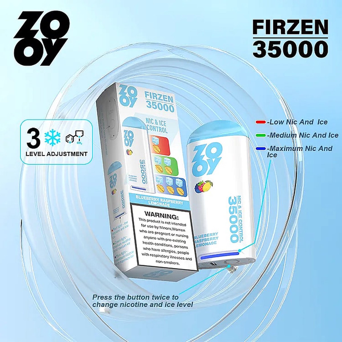 ZOOY FIRZEN 35000 Puffs Nic&Ice Control Disposable Vape 550mAh battery 10 Flavor Options