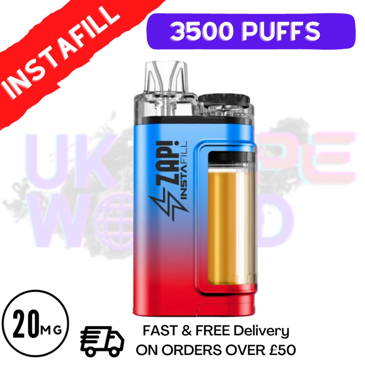 Zap Instafill Bar 3500 Puff Strawberry Watermelon Bubblegum