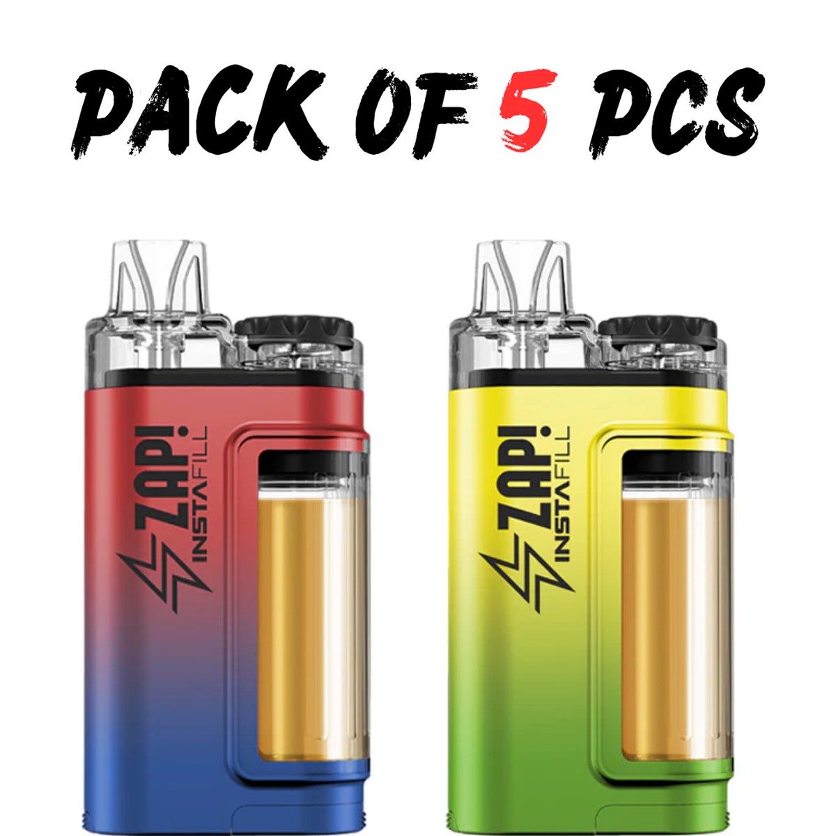 Pack of 5pc ZAP INSTAFILL DISPOSABLE VAPE KIT 20 mg 3500 PUFF with 10 ml Pre-Filled Eliquid. TPD UK
