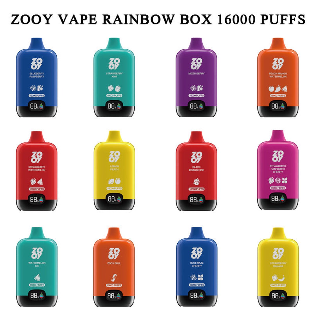 Zooy Rainbow Box 16000 Puff Disposable Rechargeable Electronic Cigarette vape Zooy 16k puff