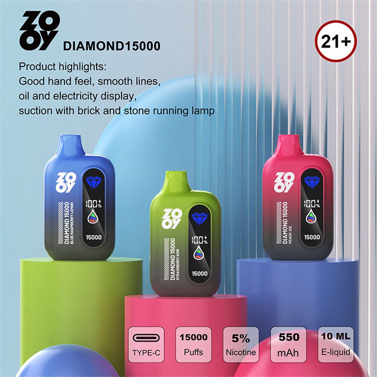 Zooy Diamond 15000 Puff 15k Tornado Vaper Led Display Disposable Vape